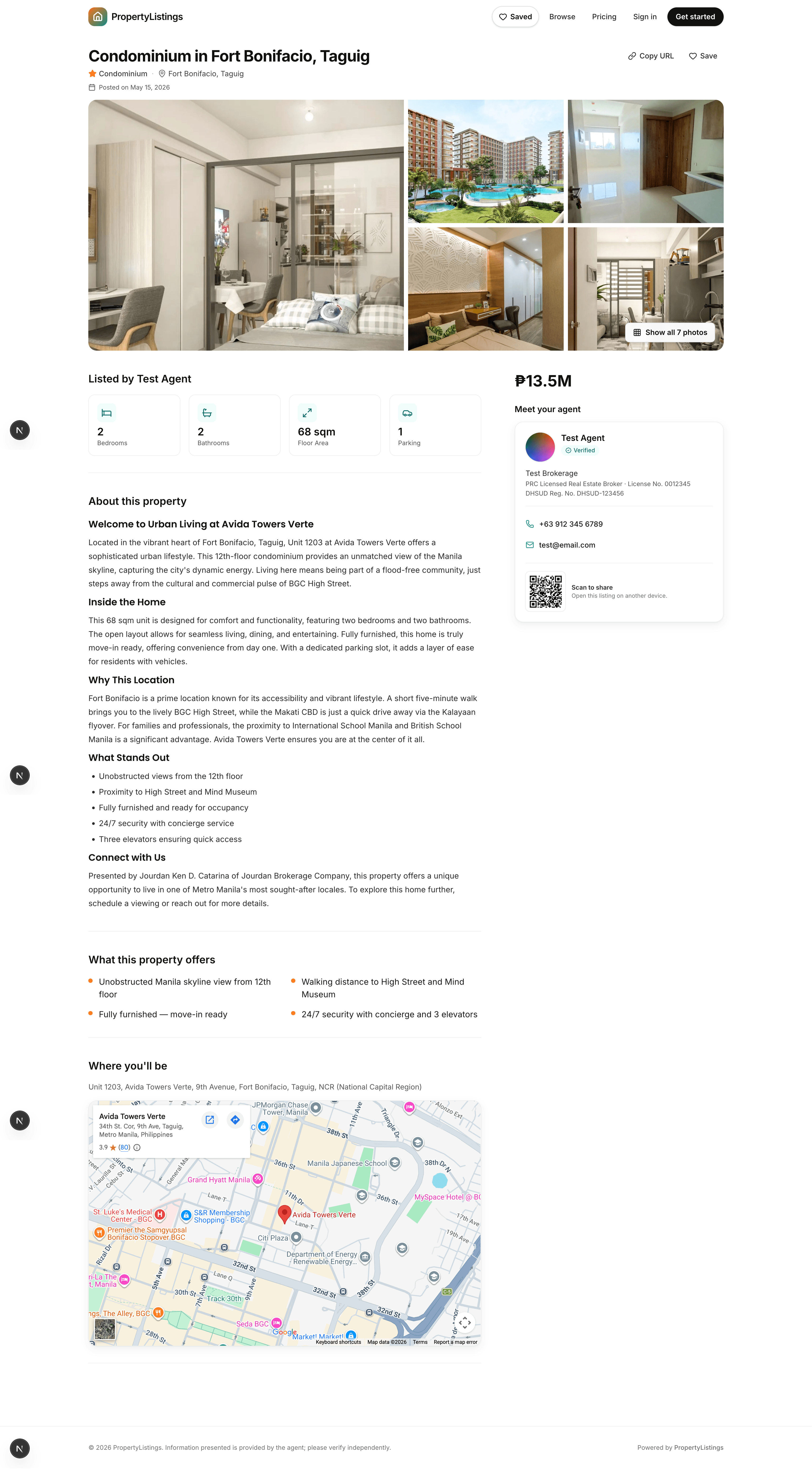 Sample of a public listing website built with PropertyListings